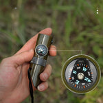 Kit supravieturie Flippy, Fluier multifunctional 7 in 1, pentru drumetii, hiking, lupa, fluier, termometru, depozitare