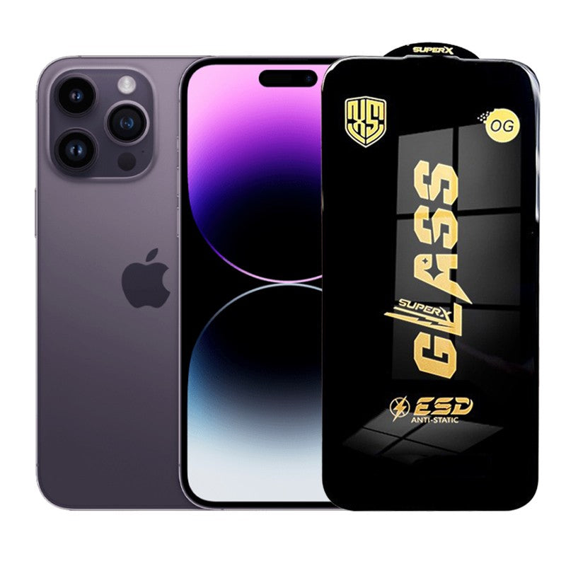 Folie de Protectie pentru iPhone 14 Pro Max, Flippy, Sticla Securizata ESD, Margini Negre, Rezistenta la Zgirieturi,