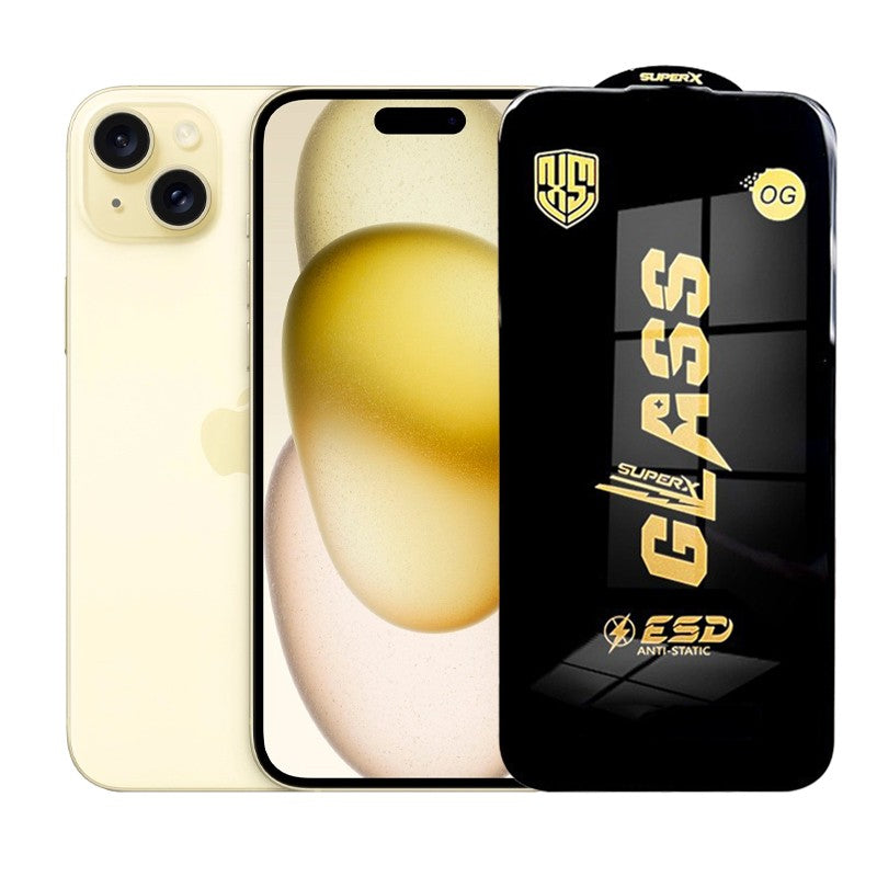 Folie de Protectie pentru iPhone 15 Plus, Flippy, Sticla Securizata ESD, Margini Negre, Rezistenta la Zgirieturi,