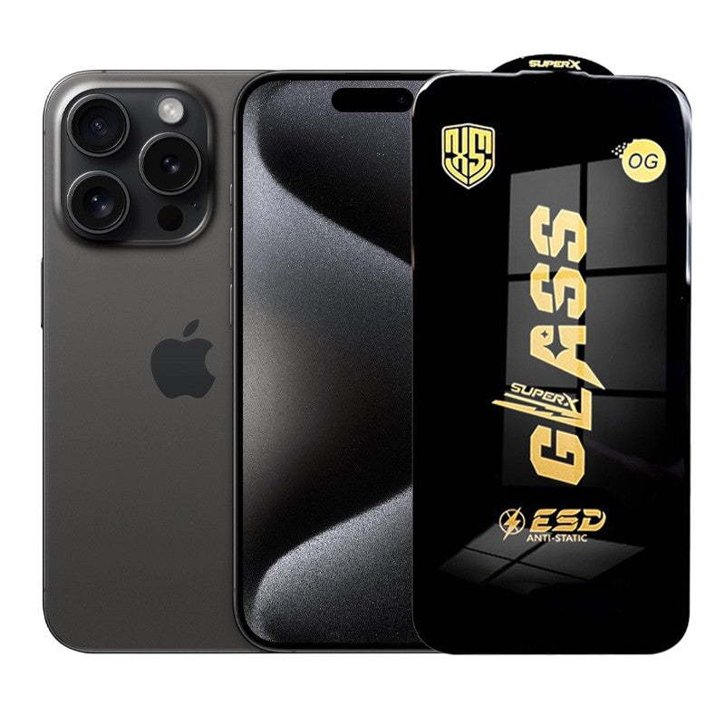 Folie de Protectie pentru iPhone 15 Pro, Flippy, Sticla Securizata ESD, Margini Negre, Rezistenta la Zgirieturi,