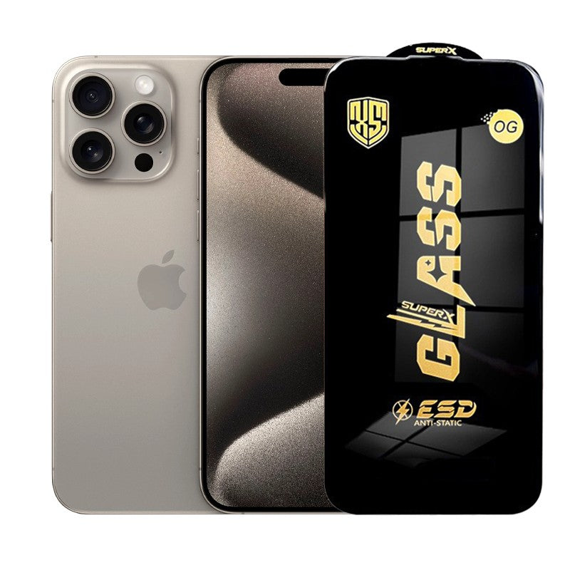 Folie de Protectie pentru iPhone 15 Pro Max, Flippy, Sticla Securizata ESD, Margini Negre, Rezistenta la Zgirieturi,