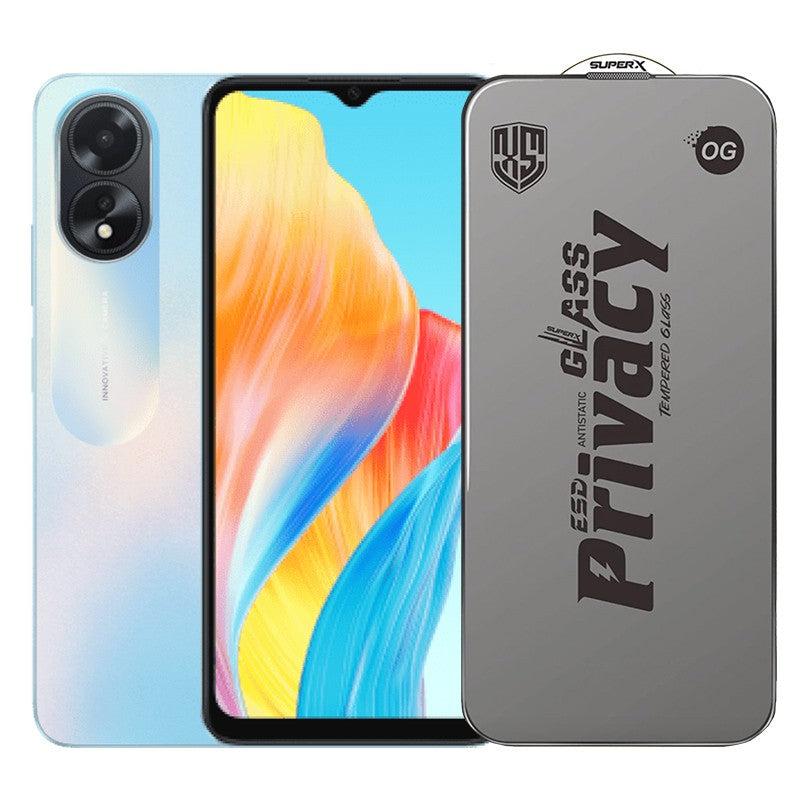 Folie de Protectie pentru Oppo A18, Flippy, Sticla Securizata ESD Antistatica, Super-X Privacy OG, Margini Negre, 0.30
