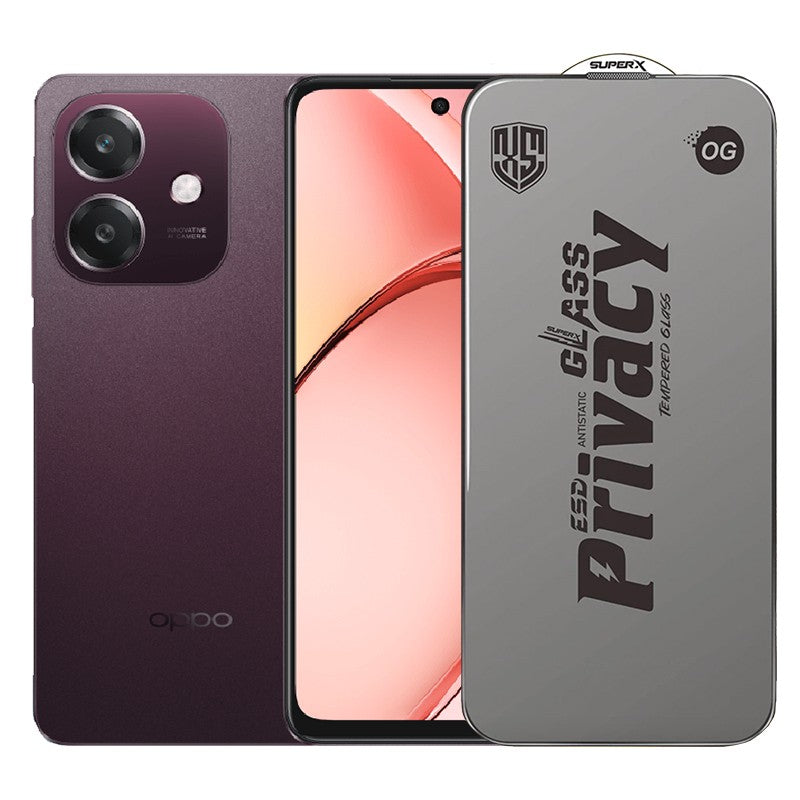 Folie de Protectie pentru Oppo A3, Flippy, Sticla Securizata ESD Antistatica, Super-X Privacy OG, Margini Negre, 0.30