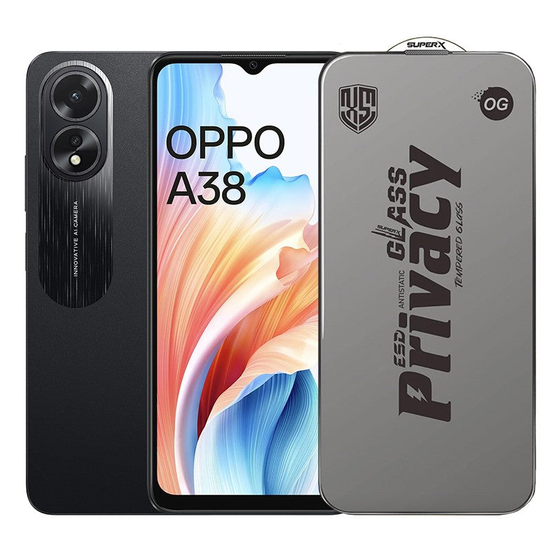 Folie de Protectie pentru Oppo A38, Flippy, Sticla Securizata ESD Antistatica, Super-X Privacy OG, Margini Negre, 0.30