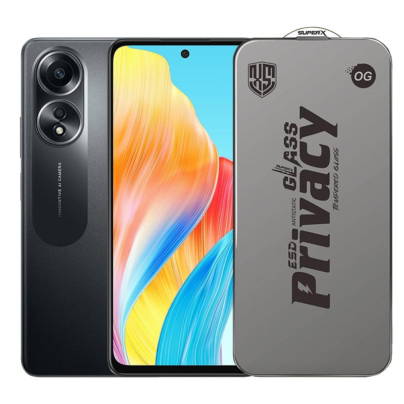 Folie de Protectie pentru Oppo A58, Flippy, Sticla Securizata ESD Antistatica, Super-X Privacy OG, Margini Negre, 0.30