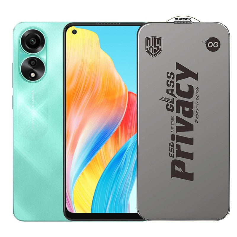 Folie de Protectie pentru Oppo A78, Flippy, Sticla Securizata ESD Antistatica, Super-X Privacy OG, Margini Negre, 0.30