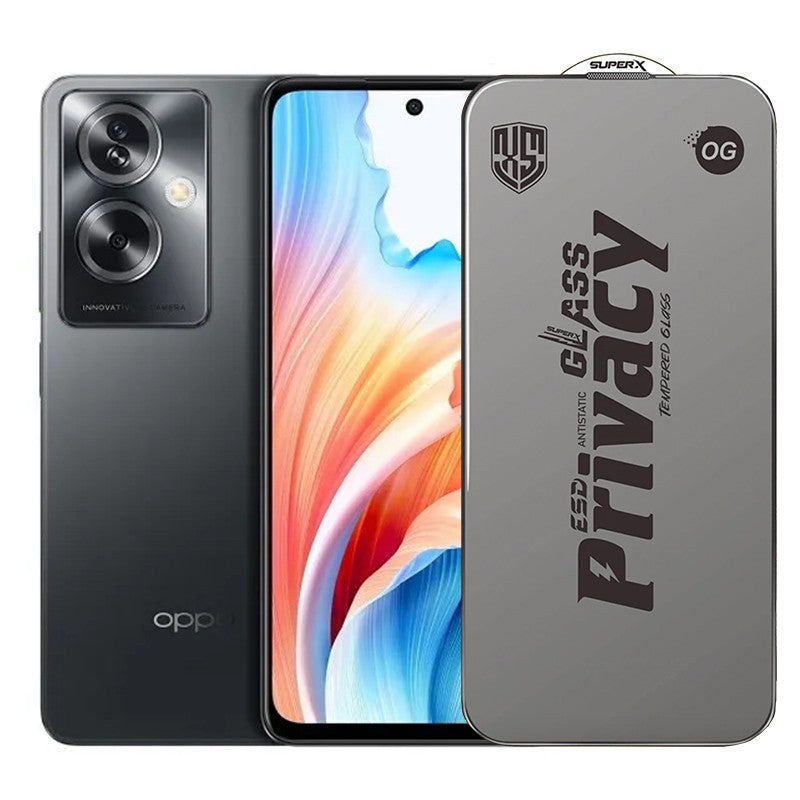 Folie de Protectie pentru Oppo A79, Flippy, Sticla Securizata ESD Antistatica, Super-X Privacy OG, Margini Negre, 0.30