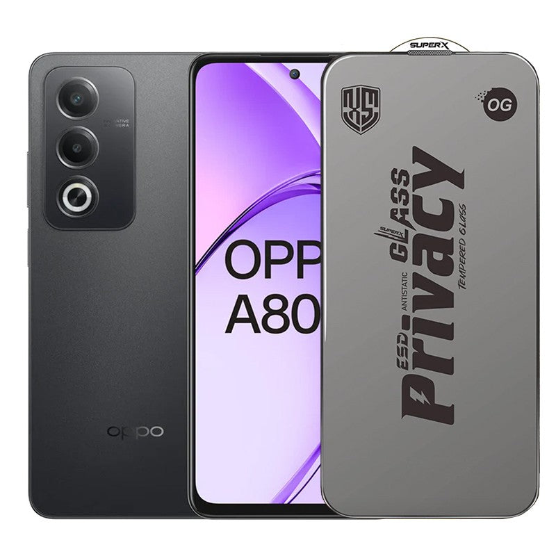 Folie de Protectie pentru Oppo A80, Flippy, Sticla Securizata ESD Antistatica, Super-X Privacy OG, Margini Negre, 0.30
