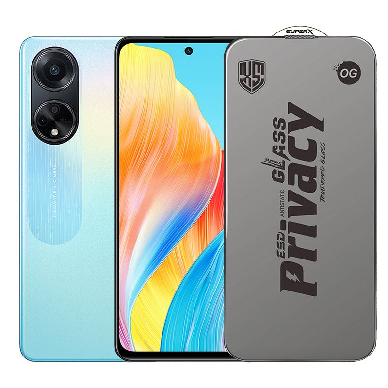 Folie de Protectie pentru Oppo A98, Flippy, Sticla Securizata ESD Antistatica, Super-X Privacy OG, Margini Negre, 0.30
