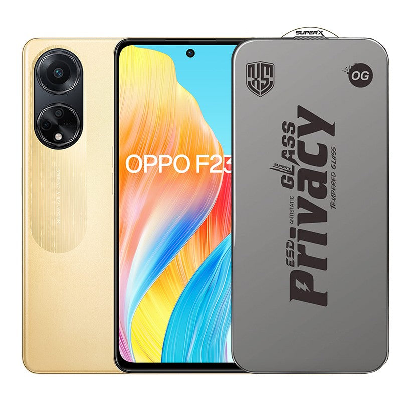 Folie de Protectie pentru Oppo F23, Flippy, Sticla Securizata ESD Antistatica, Super-X Privacy OG, Margini Negre, 0.30