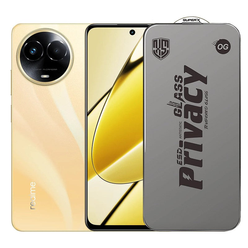 Folie de Protectie pentru Realme 11, Flippy, Sticla Securizata ESD Antistatica, Super-X Privacy OG, Margini Negre, 0.30