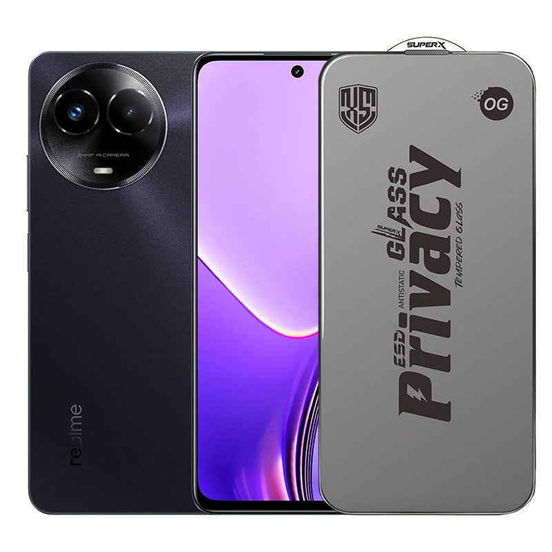 Folie de Protectie pentru Realme 11x, Flippy, Sticla Securizata ESD Antistatica, Super-X Privacy OG, Margini Negre,
