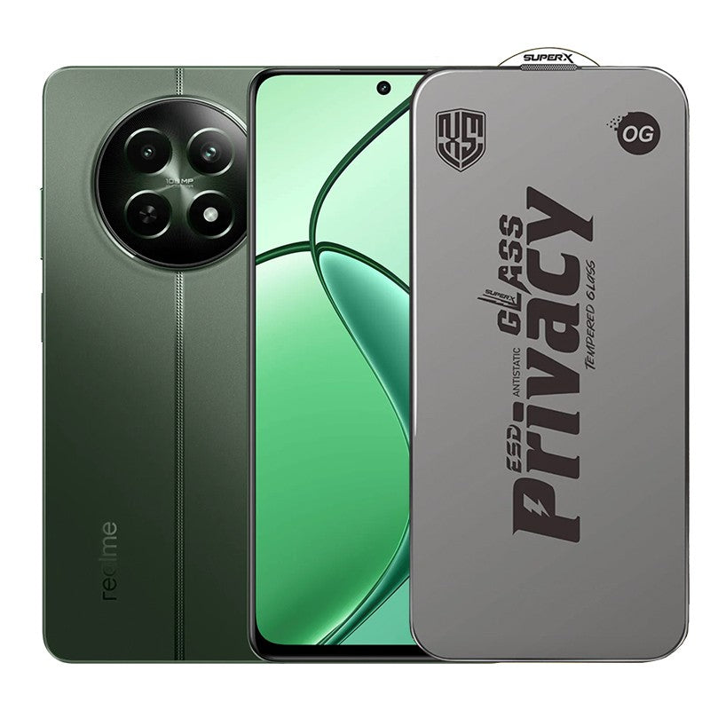 Folie de Protectie pentru Realme 12, Flippy, Sticla Securizata ESD Antistatica, Super-X Privacy OG, Margini Negre, 0.30