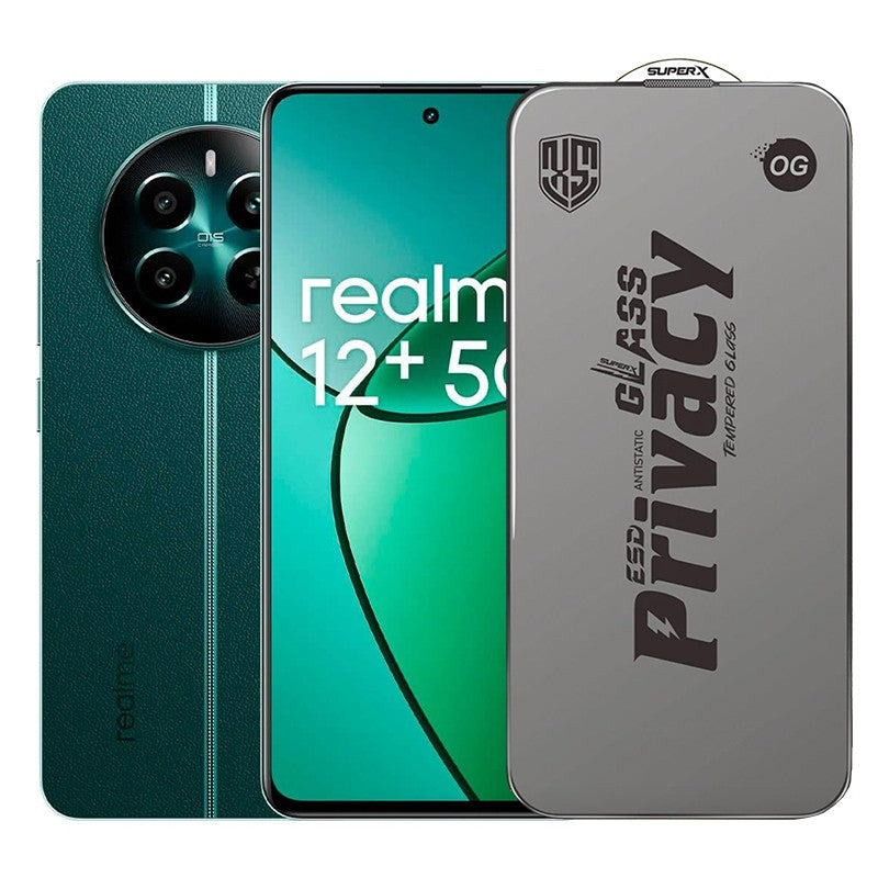 Folie de Protectie pentru Realme 12+, Flippy, Sticla Securizata ESD Antistatica, Super-X Privacy OG, Margini Negre,