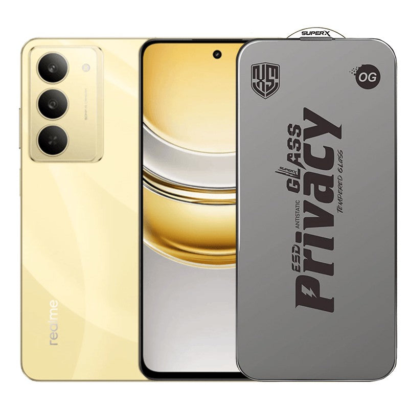 Folie de Protectie pentru Realme 14x, Flippy, Sticla Securizata ESD Antistatica, Super-X Privacy OG, Margini Negre,