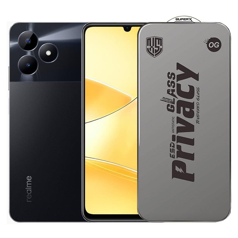 Folie de Protectie pentru Realme C51, Flippy, Sticla Securizata ESD Antistatica, Super-X Privacy OG, Margini Negre,