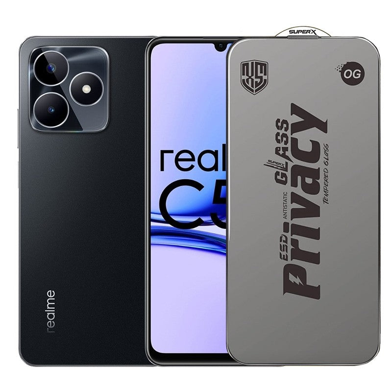 Folie de Protectie pentru Realme C53, Flippy, Sticla Securizata ESD Antistatica, Super-X Privacy OG, Margini Negre,