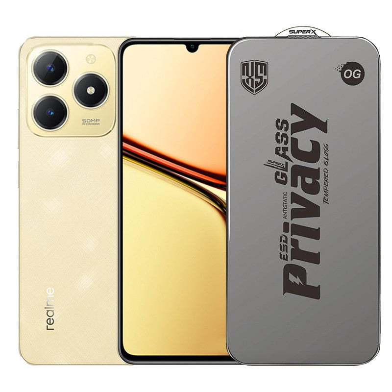 Folie de Protectie pentru Realme C61, Flippy, Sticla Securizata ESD Antistatica, Super-X Privacy OG, Margini Negre,