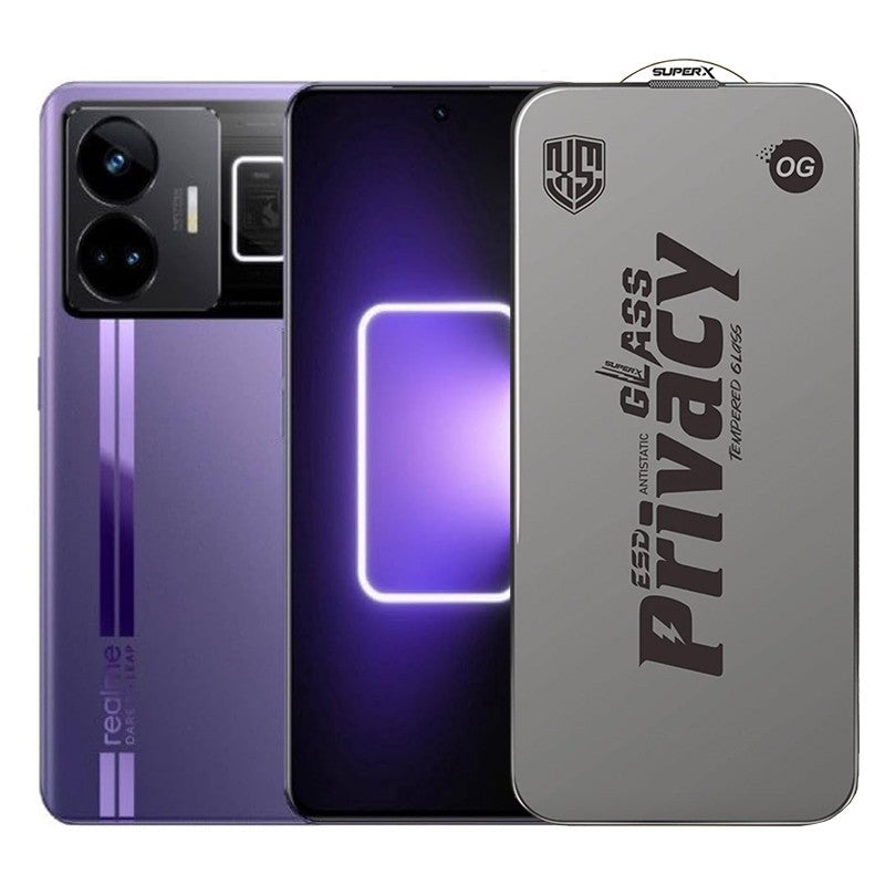 Folie de Protectie pentru Realme GT3, Flippy, Sticla Securizata ESD Antistatica, Super-X Privacy OG, Margini Negre,