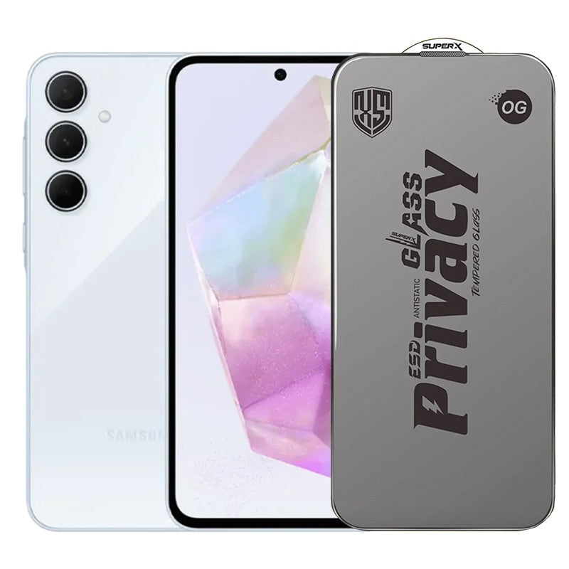Folie de Protectie pentru Samsung Galaxy A35, Flippy, Sticla Securizata ESD Antistatica, Super-X Privacy OG, Margini