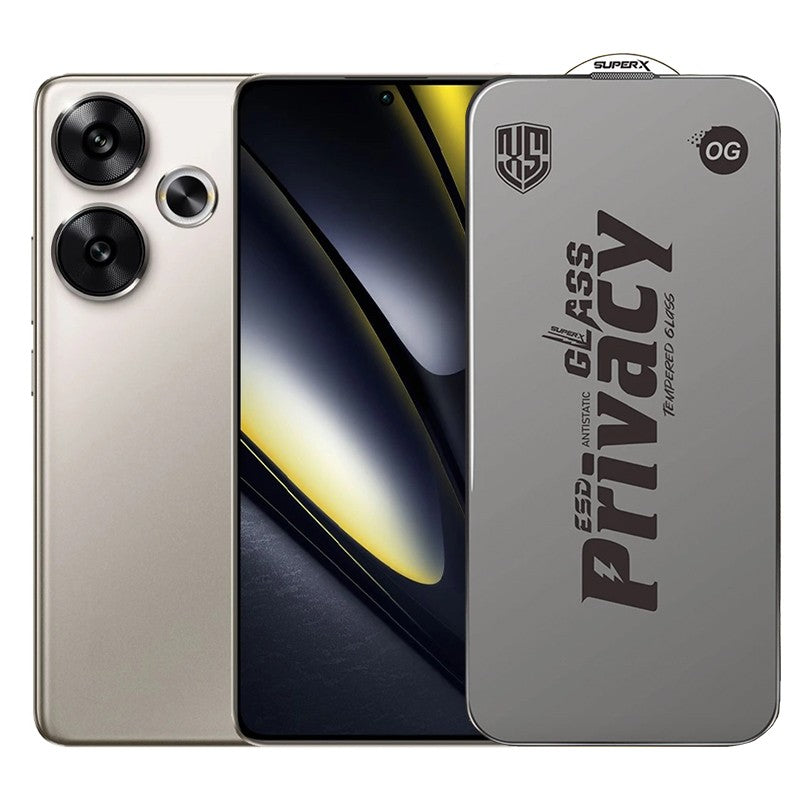 Folie de Protectie pentru Xiaomi Poco F6, Flippy, Sticla Securizata ESD Antistatica, Super-X Privacy OG, Margini Negre,
