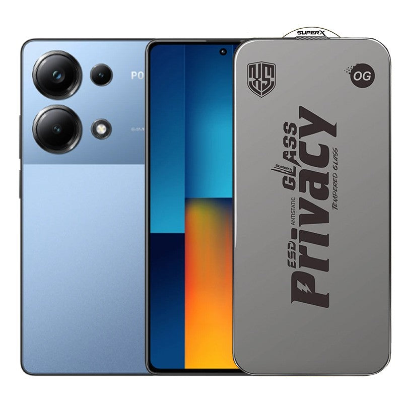 Folie de Protectie pentru Xiaomi Poco M6 Pro, Flippy, Sticla Securizata ESD Antistatica, Super-X Privacy OG, Margini