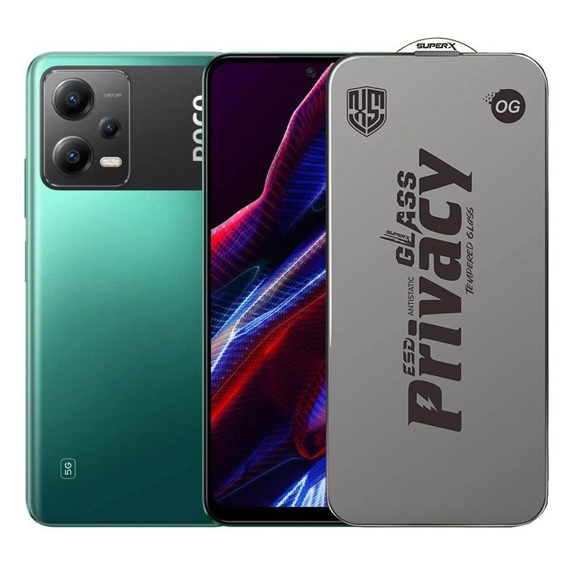 Folie de Protectie pentru Xiaomi Poco X5, Flippy, Sticla Securizata ESD Antistatica, Super-X Privacy OG, Margini Negre,