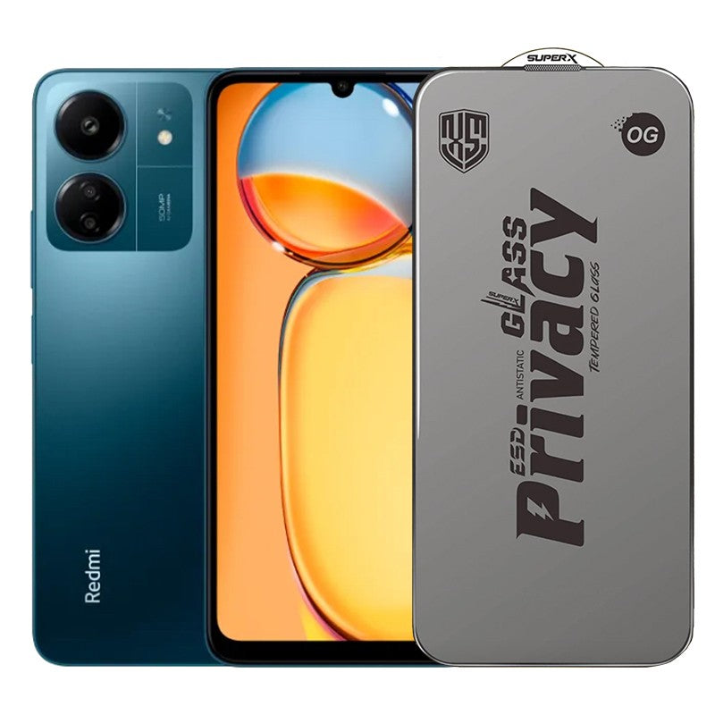 Folie de Protectie pentru Xiaomi Redmi 13C, Flippy, Sticla Securizata ESD Antistatica, Super-X Privacy OG, Margini