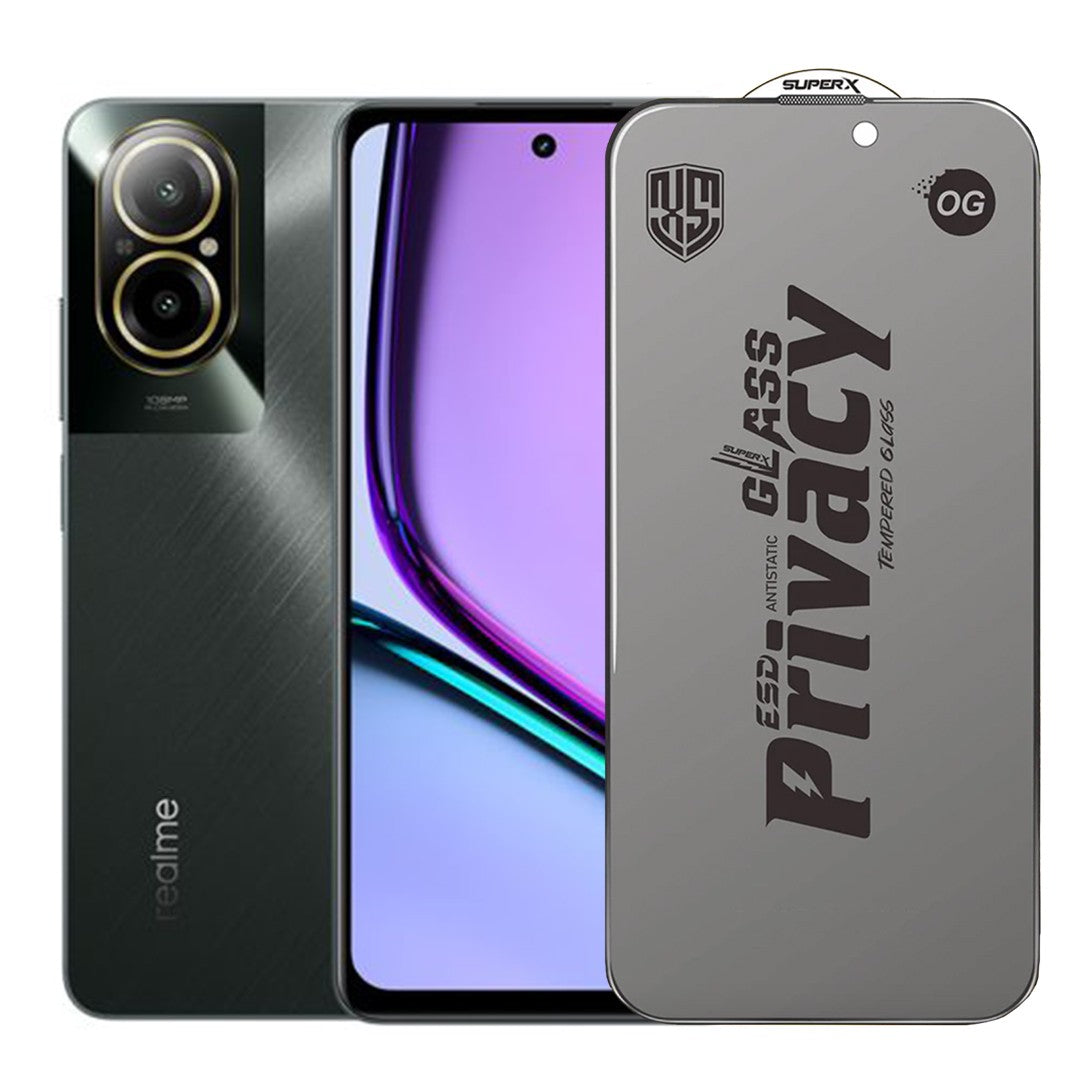 Folie de Sticla Privacy OG pentru Realme C67, Flippy, Sticla Securizata ESD Antistatica, Super-X, cu Margini Negre,