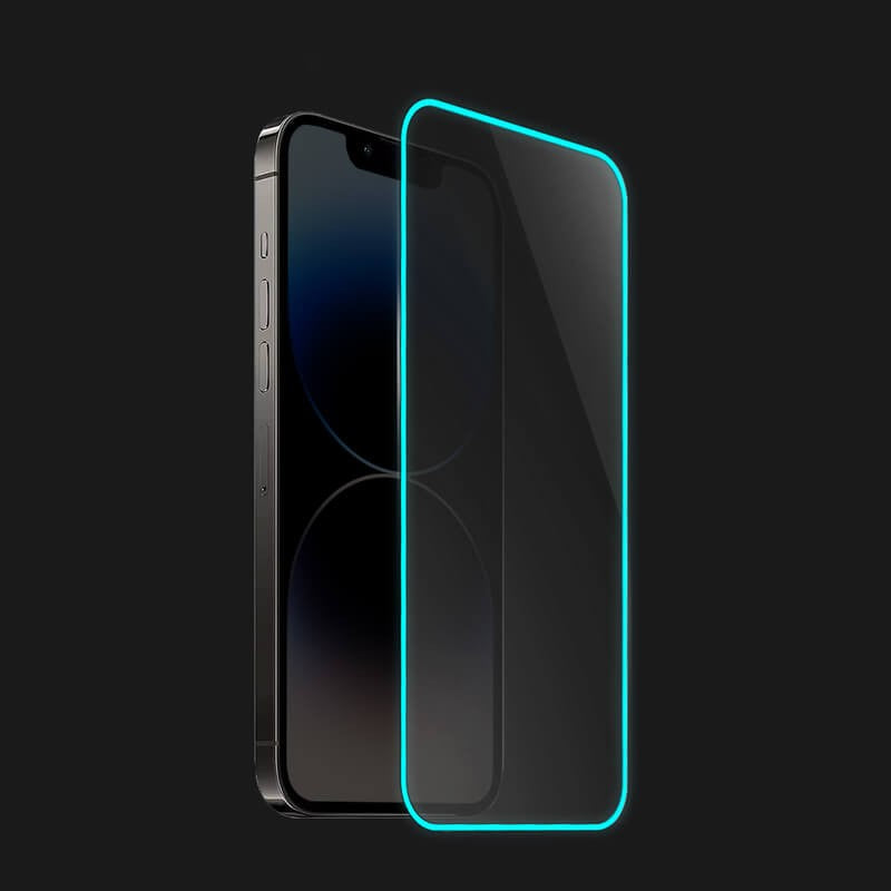 Folie de Sticla Securizata pentru Apple iPhone 15, Flippy, Luminous, Margine Fosforescenta Neon din Silicon, Mat,