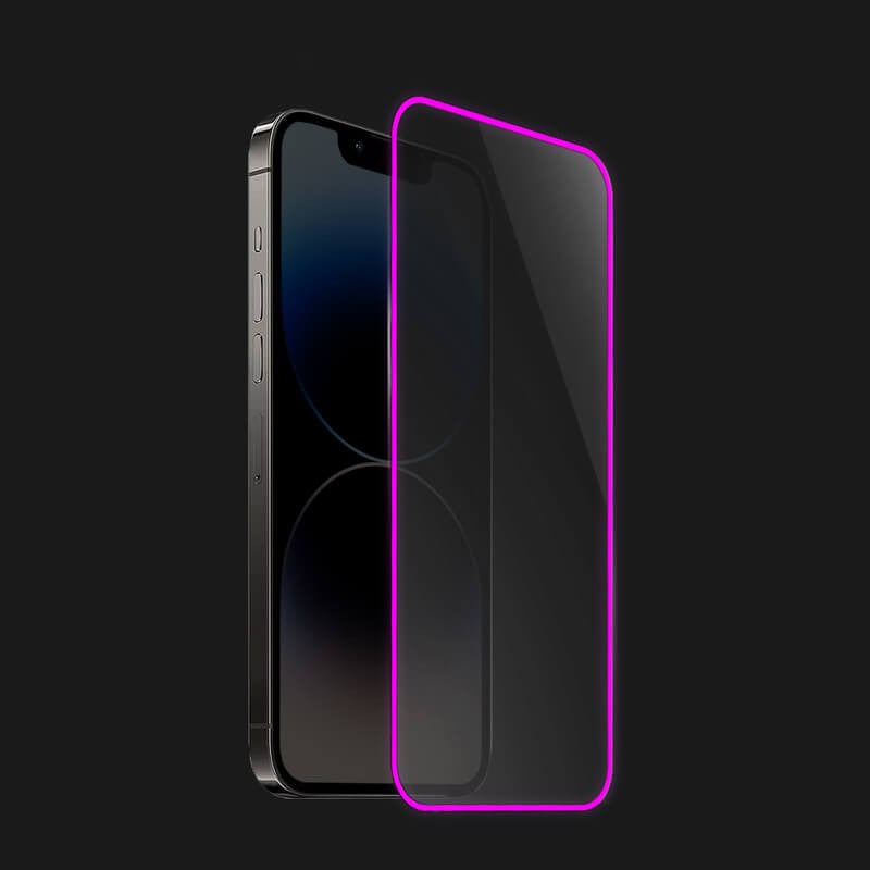 Folie de Sticla Securizata pentru Apple iPhone 15, Flippy, Luminous, Margine Fosforescenta Neon din Silicon, Mat,
