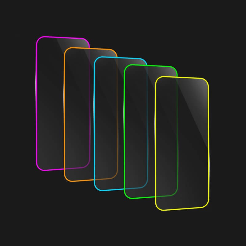 Folie de Sticla Securizata pentru Apple iPhone 15, Flippy, Luminous, Margine Fosforescenta Neon din Silicon, Mat,
