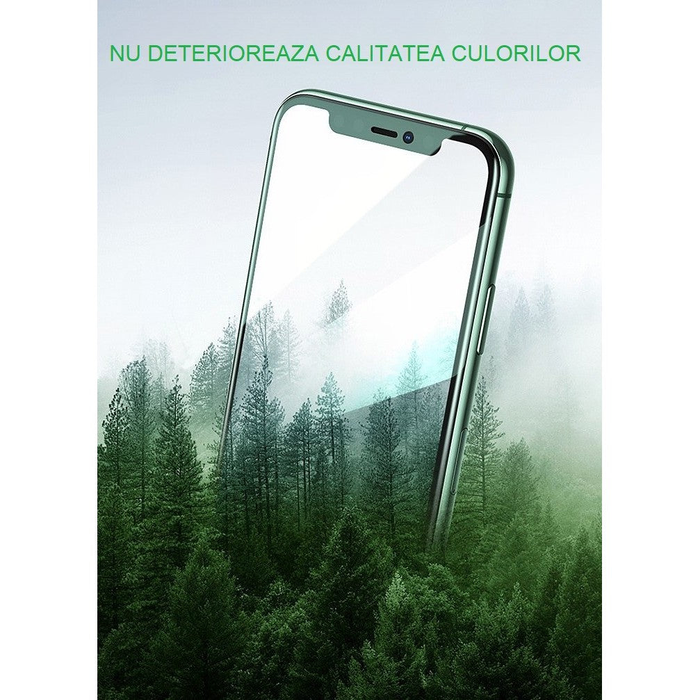 Folie de Sticla Securizata pentru Apple iPhone 15 Plus, Flippy, Lumina Verde Anti-Blue Ray, Auto-Aplicare, Protectie