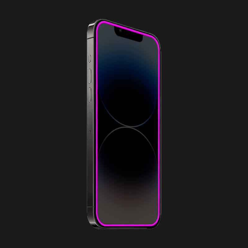 Folie de Sticla Securizata pentru Apple iPhone 15 Pro Max, Flippy, Luminous, Margine Fosforescenta Neon din Silicon,