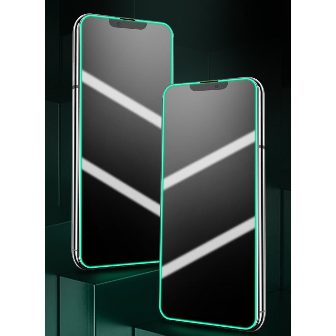 Folie Sticla Securizata Flippy, Luminous, compatibila cu Apple iPhone 14 Pro, Margine fosforescenta verde