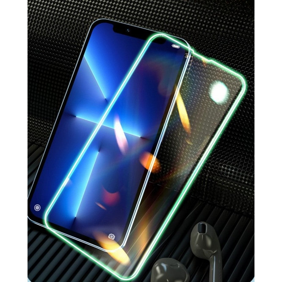 Folie Sticla Securizata Flippy, Luminous, compatibila cu Apple iPhone 12 Pro, Margine fosforescenta verde
