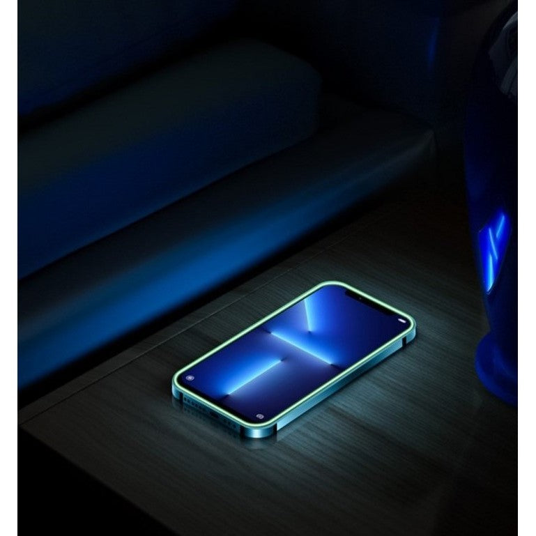 Folie Sticla Securizata Flippy, Luminous, compatibila cu Apple iPhone 13, Margine fosforescenta verde