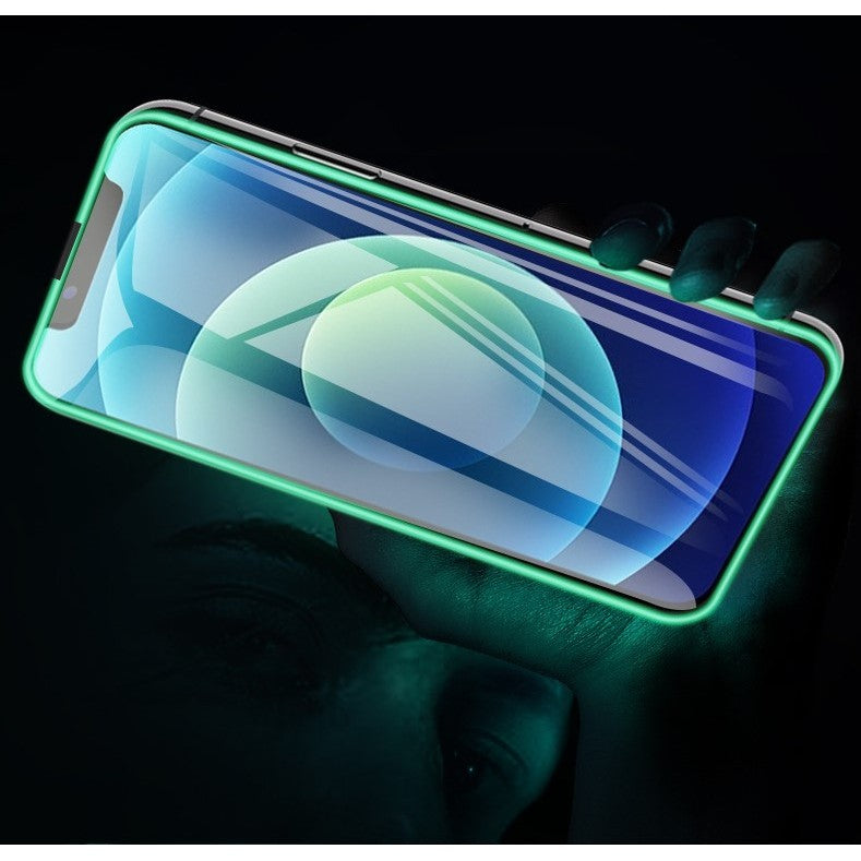 Folie Sticla Securizata Flippy, Luminous, compatibila cu Apple iPhone 13 Pro, Margine fosforescenta verde