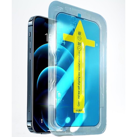 Folie sticla securizata cu sistem de montare usor si rapid Flippy pentru Apple iPhone 14 Pro, Transparent cu margini