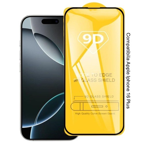 Folie Sticla Securizata, Flippy, Compatibila cu Apple iPhone 16 Plus, Full Cover 9D, HD, Margini Negre, Transparenta