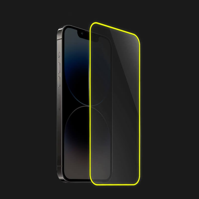 Folie de Sticla Securizata pentru Apple iPhone 15 Pro Max, Flippy, Luminous, Margine Fosforescenta Neon din Silicon,