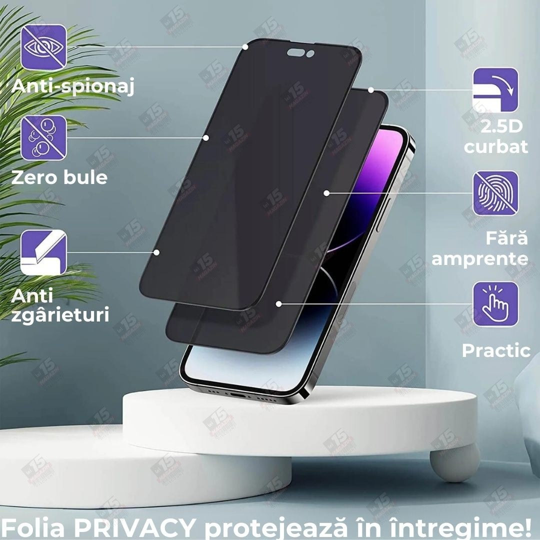 Folie Sticla Securizata, Flippy, Pentru Apple iPhone 16 Plus, Privacy Classic, 2.5D, Confidentialitate 30°, Negru
