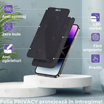 Folie Sticla Securizata, Flippy, Pentru Apple iPhone 16 Pro, Privacy Classic, 2.5D, Confidentialitate 30°, Negru