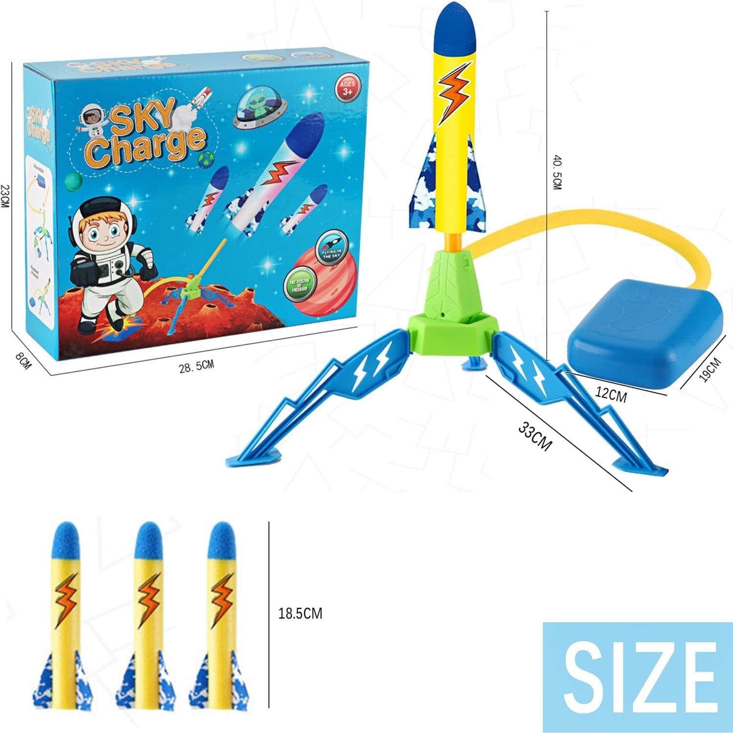 Jucarie pentru Copii, Flippy, Lansator de Rachete cu Piciorul, un Singur Lansator, 3 Rachete cu Lumini, 40.5 cm