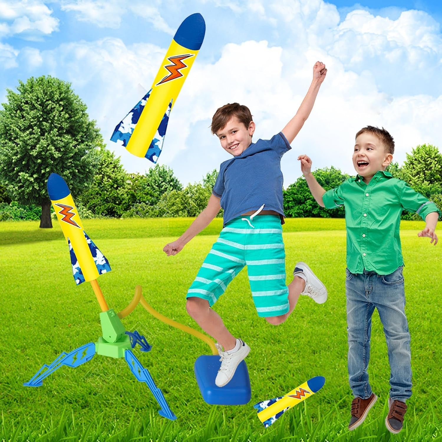 Jucarie pentru Copii, Flippy, Lansator de Rachete cu Piciorul, un Singur Lansator, 3 Rachete cu Lumini, 40.5 cm