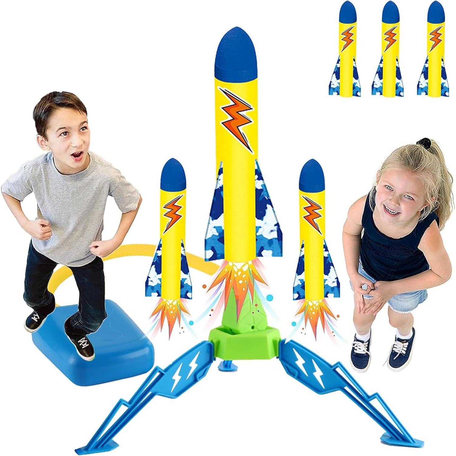 Jucarie pentru Copii, Flippy, Lansator de Rachete cu Piciorul, un Singur Lansator, 3 Rachete cu Lumini, 40.5 cm
