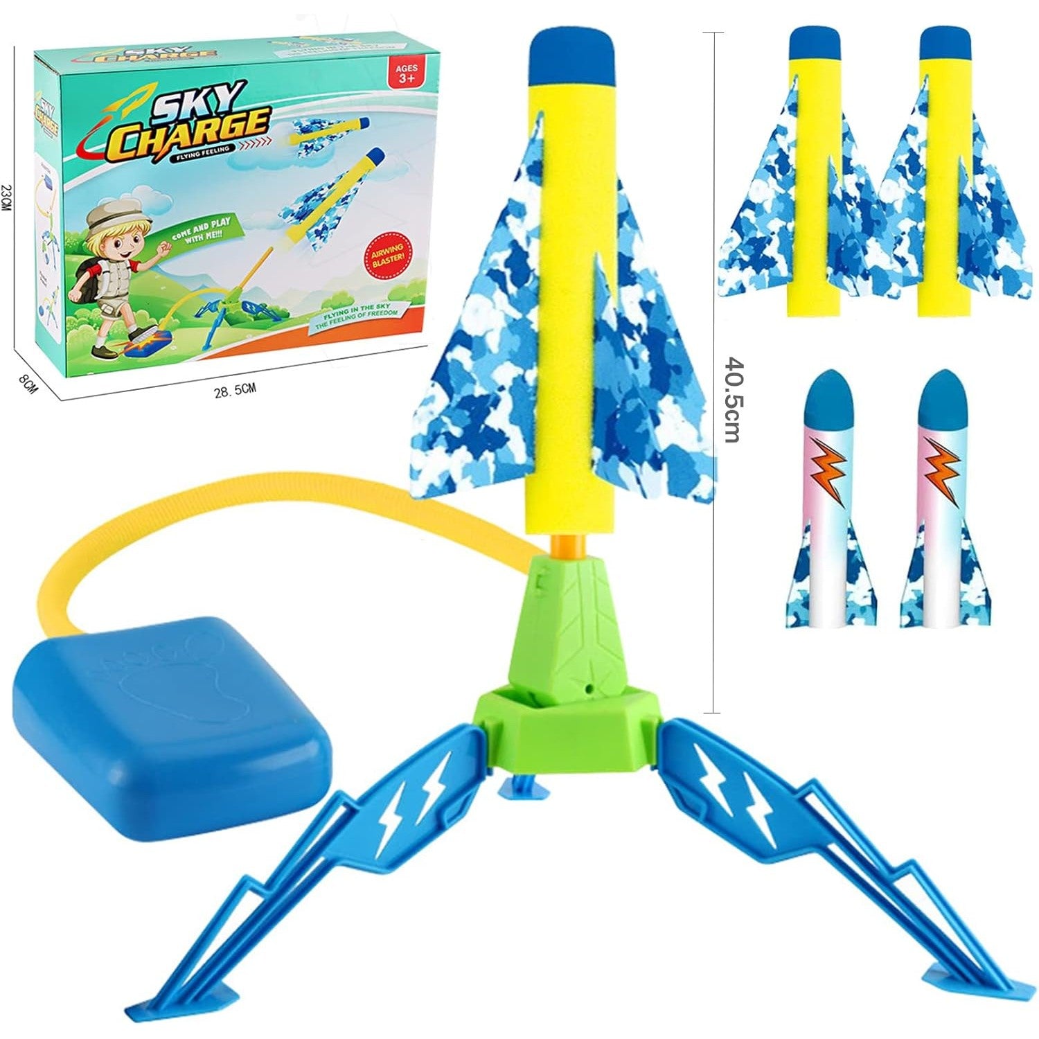 Jucarie pentru Copii, Flippy, Lansator de Rachete cu Piciorul, un Singur Lansator, 4 Rachete Fara Lumini, 40.5 cm