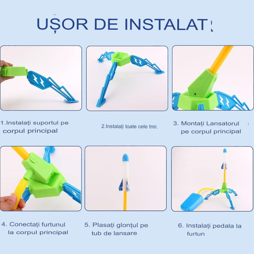 Jucarie pentru Copii, Flippy, Lansator de Rachete cu Piciorul, un Singur Lansator, 4 Rachete Fara Lumini, 40.5 cm