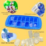 Forma pentru cuburi de gheata Flippy, 14 cuburi, reutilizabil, plastic alimentar, cu capac, orificiu umplere,