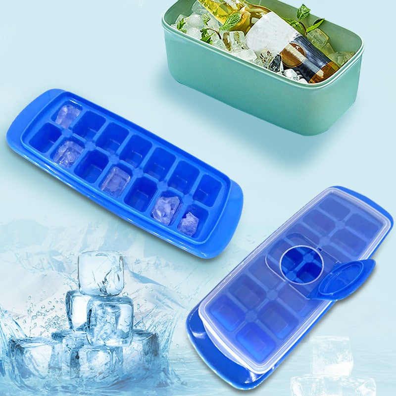 Forma pentru cuburi de gheata Flippy, 14 cuburi, reutilizabil, plastic alimentar, cu capac, orificiu umplere,